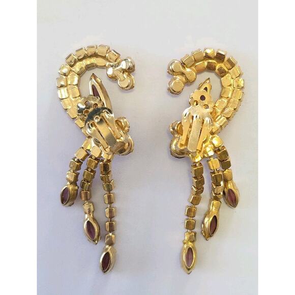 VTG Juliana Delizza Elster Earrings Purple Pink Ornate Dangle Waterfall Clip On - Picture 10 of 12